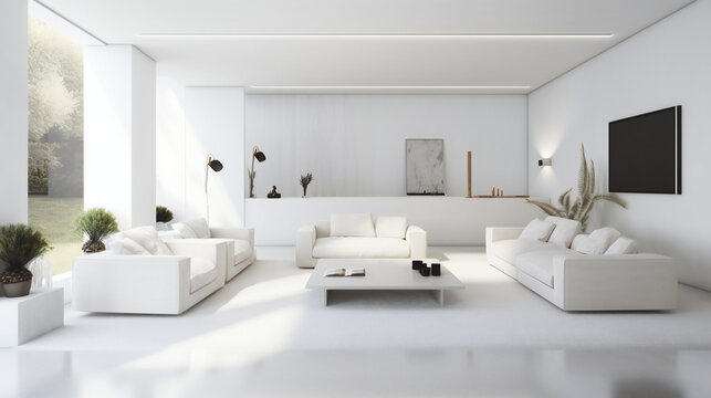 Contemporary Living Room Interior, 3D render, 3D illustration