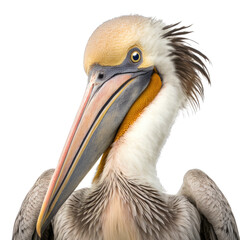 pelican face shot , isolated on transparent background cutout , generative ai