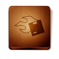 Brown Carton cardboard box icon isolated on white background. Box, package, parcel sign. Delivery and packaging. Wooden square button. Vector