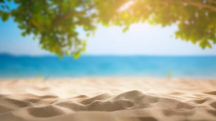 Fototapeta na wymiar Beautiful Summer exotic sandy beach with blurred tree and sea on background