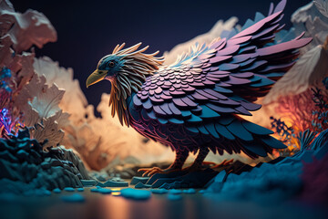 Eagle with glowing colorful crystals, Animal Background 