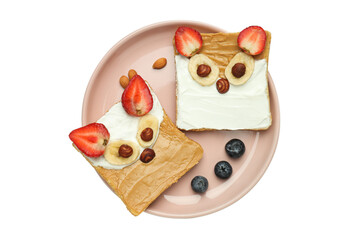 Food for kids, to eat at school - toasts, isolated on white background