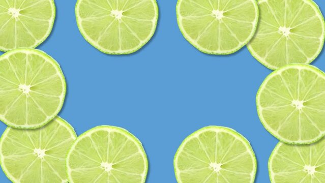 Sliced lime fruit with stop motion effect. Seamless loop video