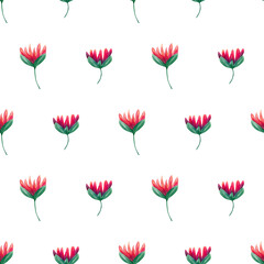 Seamless lotus flower pattern. Watercolor floral background with abstract red and pink lotus and lilly flowers for textile, wallpapers, home decor