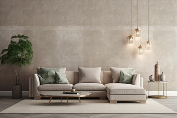 Sofa and decor in living room wall mockup. Generative AI
