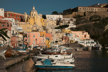Fototapeta na wymiar Beautiful fishing village, Marina Corricella on Procida Island, Bay of Naples, Italy.