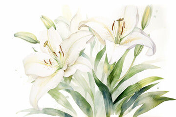 bouquet of lilies, watercolor. generative ai 
