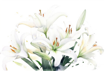 Fototapeta premium bouquet of lilies, watercolor. generative ai 