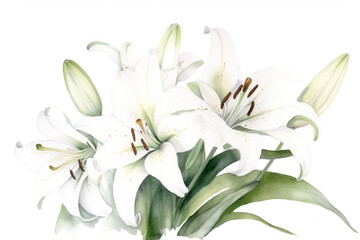 Fototapeta na wymiar bouquet of lilies, watercolor. generative ai 