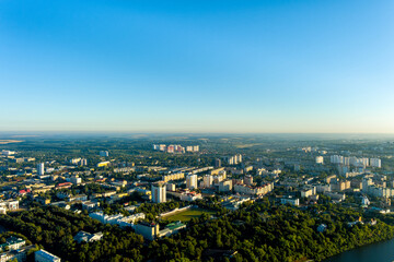 Fototapeta na wymiar Orel, Russia. Panorama of the city center from the air morning time. Aerial view