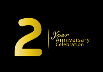2 years anniversary celebration logotype gold color vector, 2nd birthday logo, 2 number, anniversary year banner, anniversary design elements for invitation card and poster. number design vector