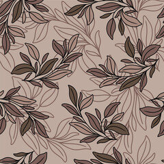 Decorative leaves, seamless pattern with vector hand drawn art