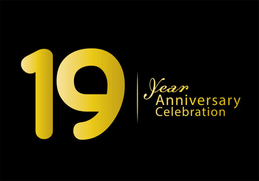 19 years anniversary celebration logotype gold color vector, 19th birthday logo, 19 number, anniversary year banner, anniversary design elements for invitation card and poster. number design vector