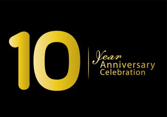 10 years anniversary celebration logotype gold color vector, 10th birthday logo, 10 number, anniversary year banner, anniversary design elements for invitation card and poster. number design vector