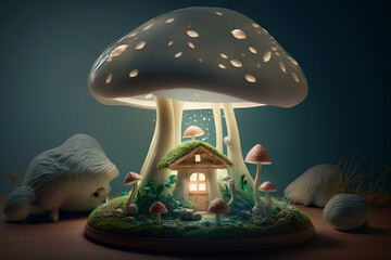 Big mushroom home, environtment with green light effect