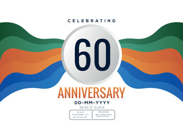 60 years anniversary celebration logo template isolated on white background abstract colorful ribbon vector design 