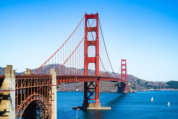Golden Gate Bridge San Francisco with blue sky without fog and no clouds. View from Golden Gate...