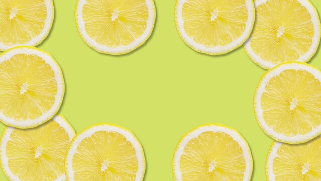 Sliced lemon fruit with stop motion effect. Seamless loop video