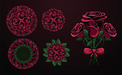 Set of red or ping rose bookey and frames for decoration purpose. Can be used to beautify green cards, wedding cards, send as valentine gift frame.Multiple ornamental rose bunch digital art collection