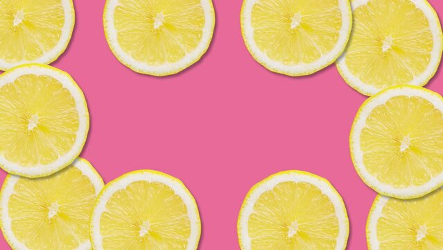 Sliced lemon fruit with stop motion effect. Seamless loop video