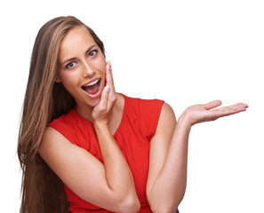 Wow, advertising and portrait of woman for mockup marketing. Product placement, fashion and girl...