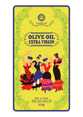 olive oil label_flamenco dancer_women_ベクターイラスト素材：パッケージデザイン