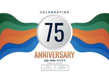 75 years anniversary celebration logo template isolated on white background abstract colorful ribbon vector design 
