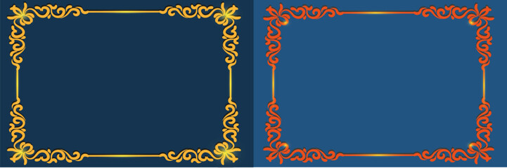 decorative vintage frame and border set, golden photo frame with floral corner lines for pictures, vector design decoration pattern style.