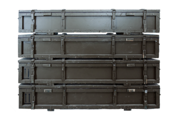 Green box with military ammunition isolated on transparent background. Concept Military assistance supplies weapons.