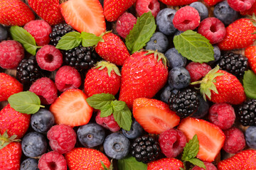 set of berries fruits background