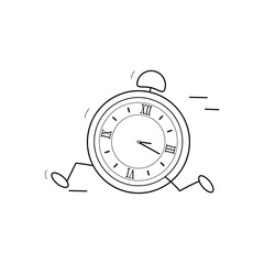 Time is running out. The clock is running. Vector black and white illustration.