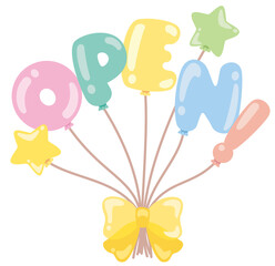 OPENの文字のぷっくりバルーンアイコン（カラフル）／紐部分は線データの為調整可/balloon