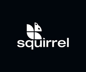 squirrel abstract black and white logo template.
