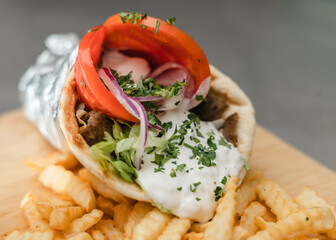 Front View of Lambo Gyro with Tzatziki coming out