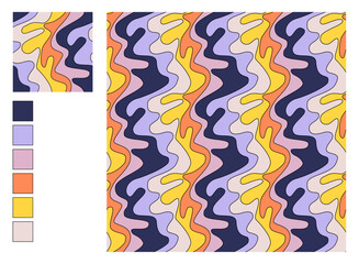 Fototapeta na wymiar Seamless Wavy Swirl Retro Pattern Vector Image. Retro 70s Abstract Background.