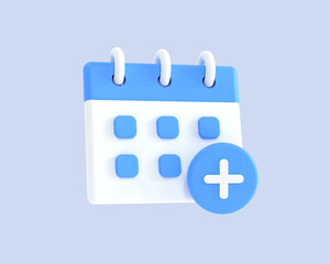 A blue and white calendar with a plus button on it.