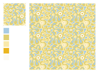 Seamless Wavy Swirl Retro Pattern Vector Image. Retro 70s Abstract Background.