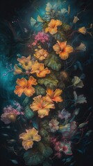 Obraz na płótnie Canvas Multicolored flower watercolor for a bright wall atmosphere, generative ai