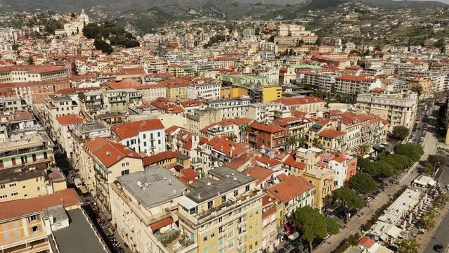 Aerial view of Sanremo, Italian city on the seashore in Liguria, north Italy