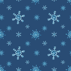 Fototapeta na wymiar Watercolor seamless pattern with snowflakes. Hand painting on an isolated background. For designers, decoration, postcards, wrapping paper, scrapbooking, covers, invitations, posters and textile