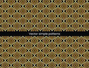 Abstract simple geometric vector seamless pattern with gold line texture on black background. Light modern simple wallpaper, bright tile backdrop, monochrome graphic element