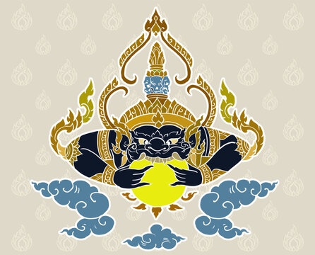 background with Rahu and the moon vector for card illustration decoration