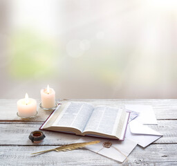 Bible on white wooden table