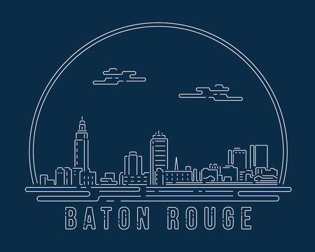 Baton Rouge - Cityscape with white abstract line corner curve modern style on dark blue background, building skyline city vector illustration design