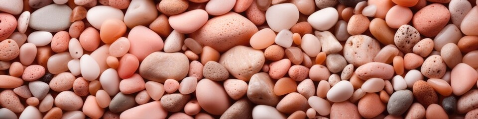 Coral Pebbles Stone Background Panoramic Banner. Generative AI