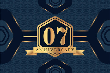 07th year anniversary celebration luxury golden logo vector design with black elegant color on blue abstract background 