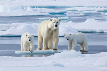 Naklejka na ściany i meble Polar Bear on ice, global warming concept