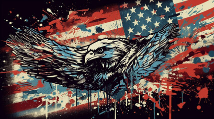 American Eagle Patriotic Background, Veterans and Memorial Day Vector Illustrations, Flag, Red White and Blue, Generative AI
