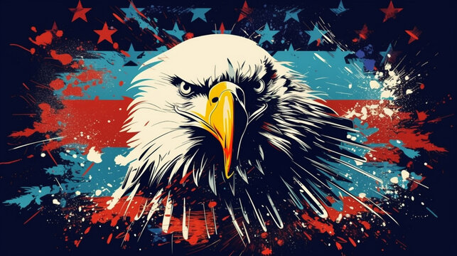 American Eagle Patriotic Background, Veterans and Memorial Day Vector Illustrations, Flag, Red White and Blue, Generative AI