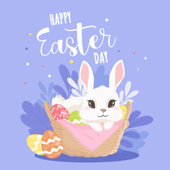easter card with eggs and rabbit